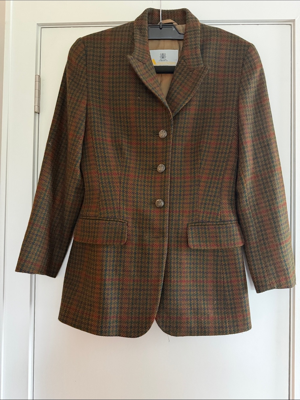 Aquascutum London Brown & Green Plaid Tweed Blazer size 4 - Picture 1 of 10